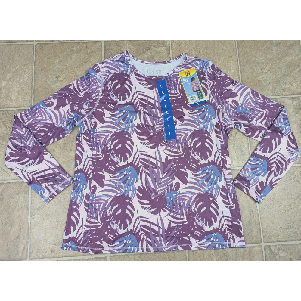 New 32 Cool sz L Sun Protection UPF 50+ Top stretchy ls palm leaf purple 1473